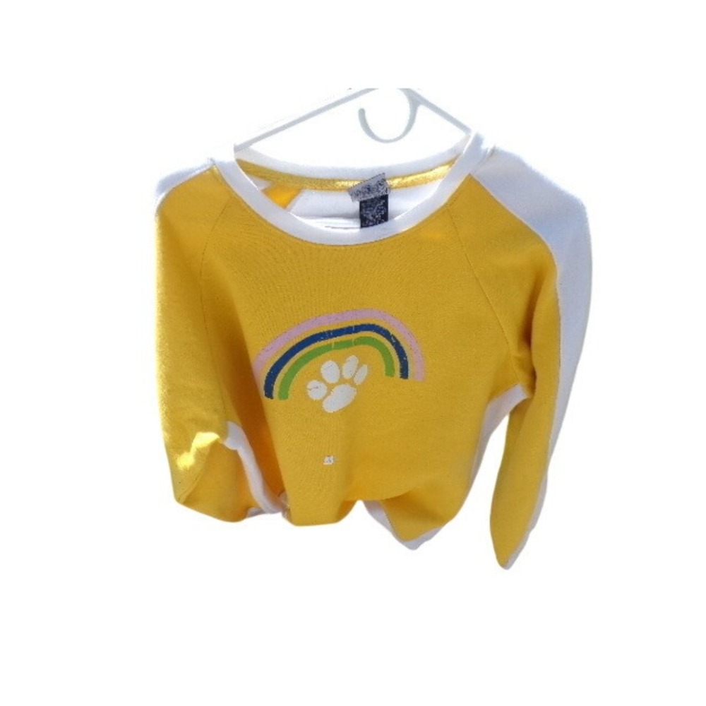 Salt Creek Apparel Yellow White Raglan Shirt Rainbow Paw Print Graphic Large
